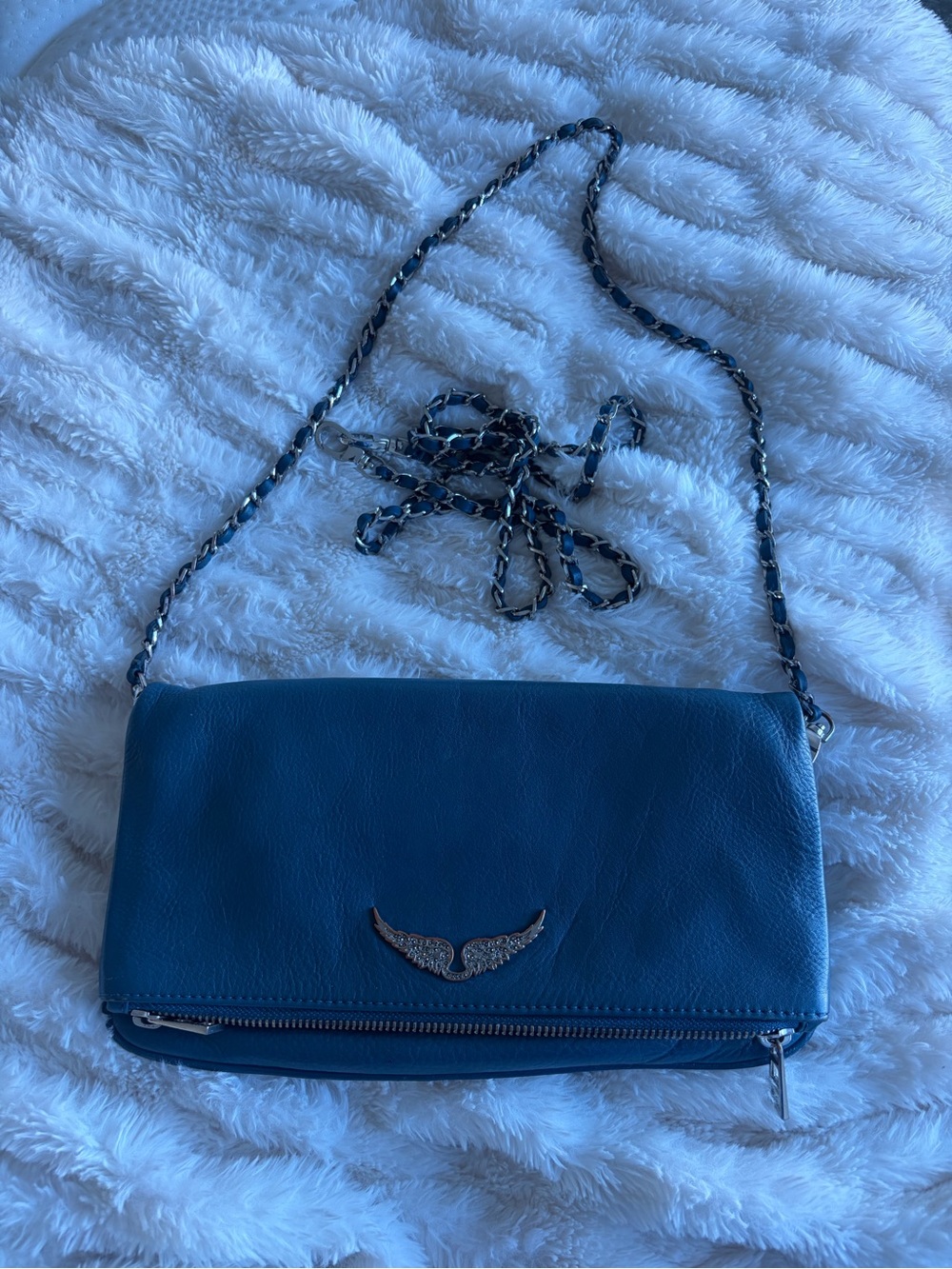 Zadig & Voltaire Teal Blue Wing-Emblem Chain Crossbody